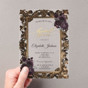 Invitations En Acrylique Cadre doré vintage Roses bordeaux Enterrement de v