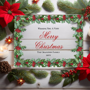Invitations En Acrylique Cadre élégant de houx et de baies pour Noël