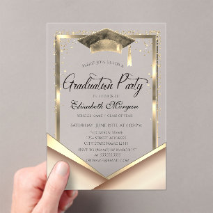 Invitations En Acrylique Cadre élégant en or Diamants Remise des diplômes