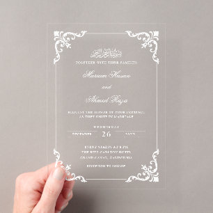 Invitations En Acrylique Cadre en dentelle rococo antique mariage musulman