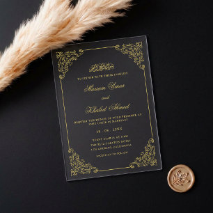 Invitations En Acrylique Cadre en dentelle vintage or calligraphie mariage