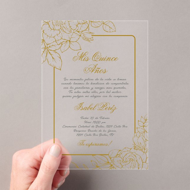 Invitations En Acrylique Cadre en or acrylique Quinceanera espagnol (In situ (ordinateur de poche))