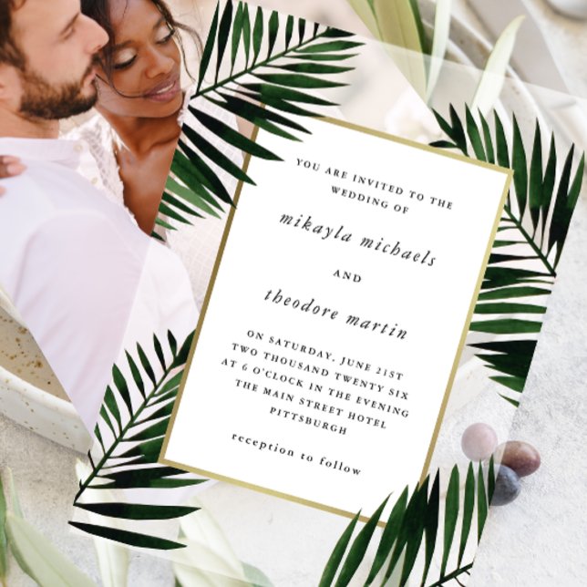 Invitations En Acrylique Cadre en or Faux avec Mariage Palm (Créateur téléchargé)