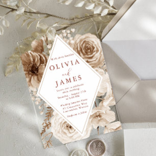 Invitations En Acrylique Cadre Floral Bohème Vintage Mariage