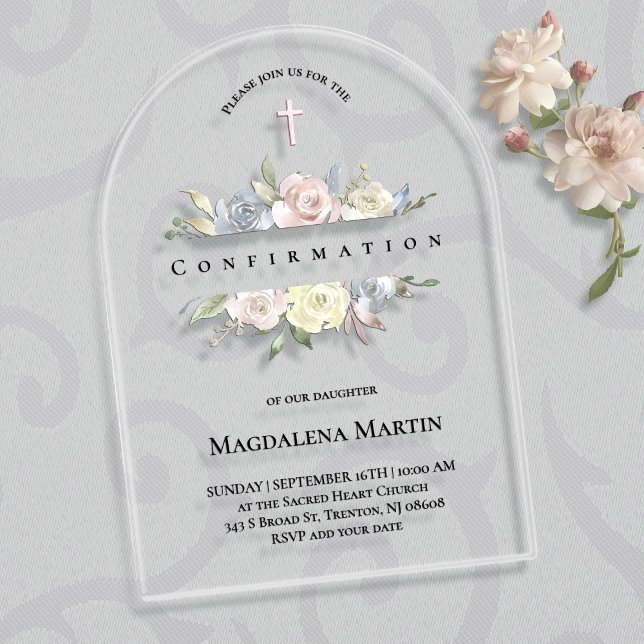 Invitations En Acrylique cadre floral de confirmation (Créateur téléchargé)