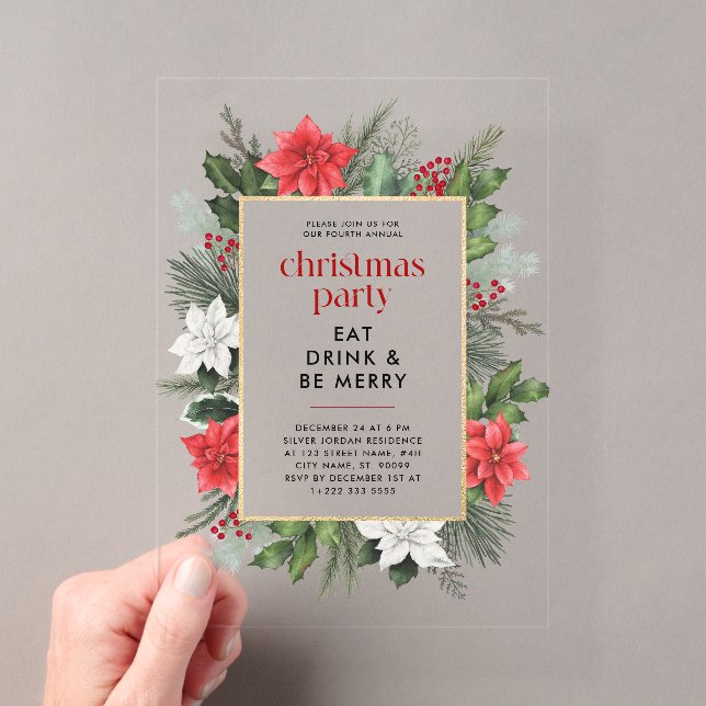 Invitations En Acrylique Cadre Floral de Fête Noël  (In situ (ordinateur de poche))