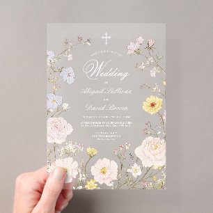 Invitations En Acrylique Cadre floral délicat Mariage religieux