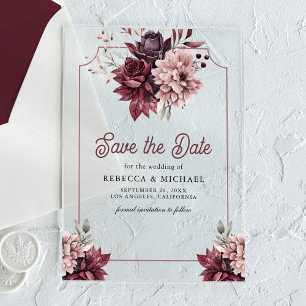 Invitations En Acrylique Cadre floral sombre et d'humeur mariage à conserve