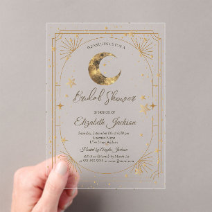 Invitations En Acrylique Cadre Lune Étoiles Célestes Shower de Mariée