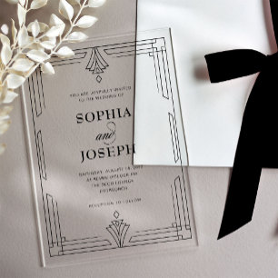 Invitations En Acrylique Cadre noir élégant Mariage formel intemporel