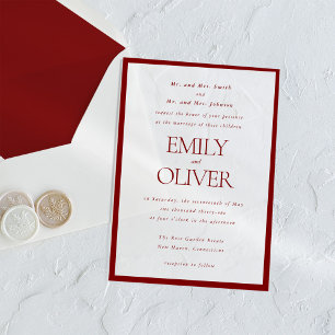 Invitations En Acrylique Cadre Rouge Élégant Classique Mariage Superpositio