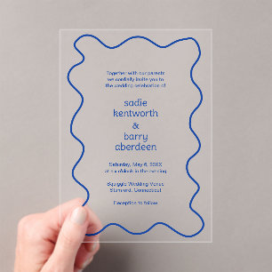 Invitations En Acrylique Cadre simple Cobalt Blue Squiger Mariage moderne