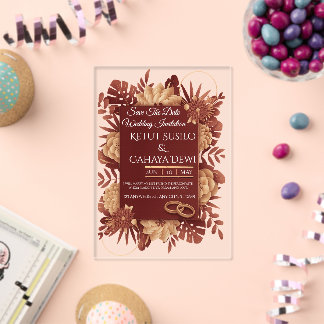 Invitations En Acrylique Cadre union or rose de Bourgogne