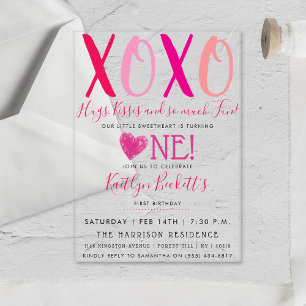 Invitations En Acrylique Câlins et bisous (XOXO) Saint-Valentin 1er anniver