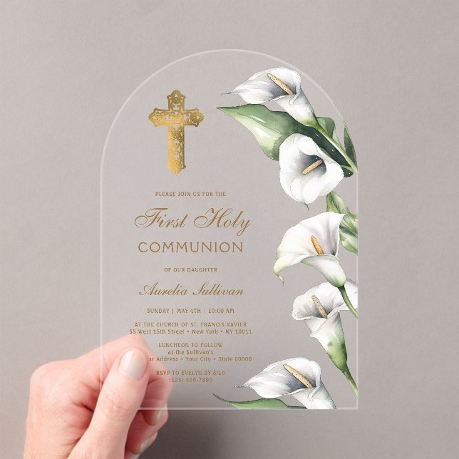 Invitations En Acrylique Calla Lilies Arch First Communion (In situ (ordinateur de poche))