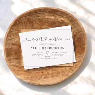 Invitations En Acrylique Calligraphie cardiaque Minimaliste Brown Sweet 16