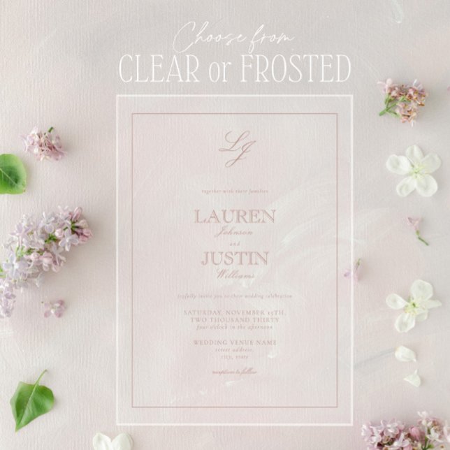 Invitations En Acrylique Calligraphie classique Dusty Rose Mariage de monog (Créateur téléchargé)