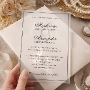 Invitations En Acrylique Calligraphie Élégante Esthétique Argent de Famille