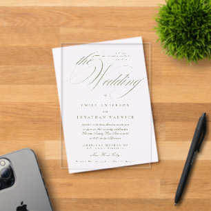 Invitations En Acrylique Calligraphie Élégante Formel Vert Sage Le Mariage