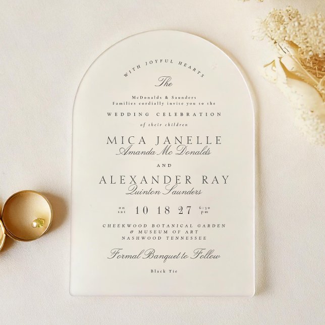 Invitations En Acrylique Calligraphie élégante gris foncé Mariage officiel (Créateur téléchargé)