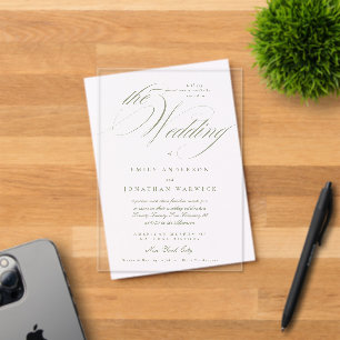 Invitations En Acrylique Calligraphie Élégante Officielle Sage Vert Le Mari