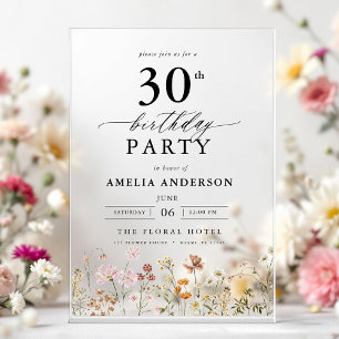 Invitations En Acrylique Calligraphie florale de jardin pour 30e anniversai