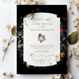 Invitations En Acrylique Calligraphie florale noire
