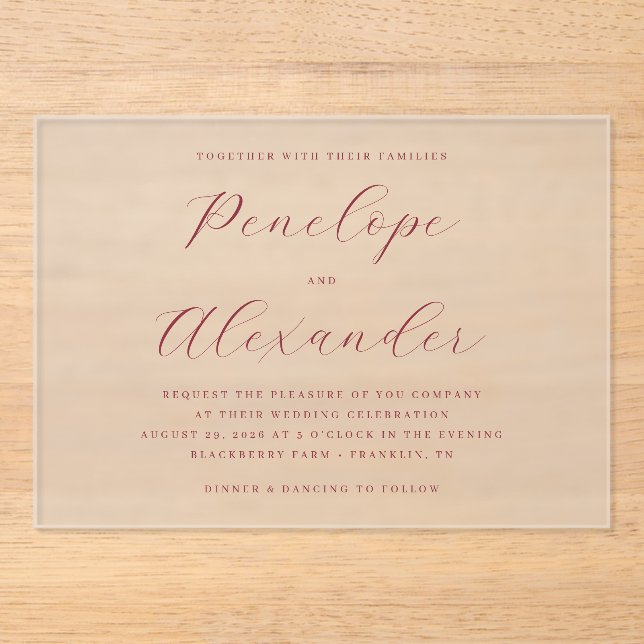 Invitations En Acrylique Calligraphie Marron Élégante (Recto)