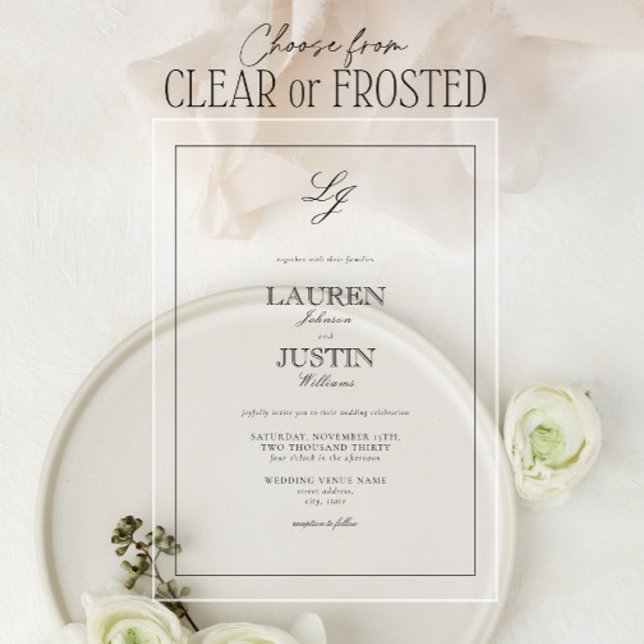 Invitations En Acrylique Calligraphie noir et blanc classique Mariage de mo (Créateur téléchargé)