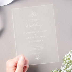 Invitations En Acrylique Calligraphie romantique Classique Moderne Botaniqu