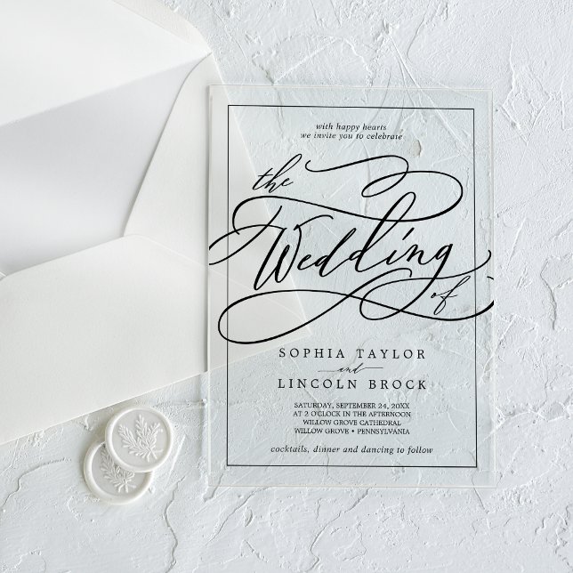 Invitations En Acrylique Calligraphie Romantique Moderne Simple Élégant Mar (Romantic Calligraphy Modern Simple Elegant Wedding Acrylic Invitations)