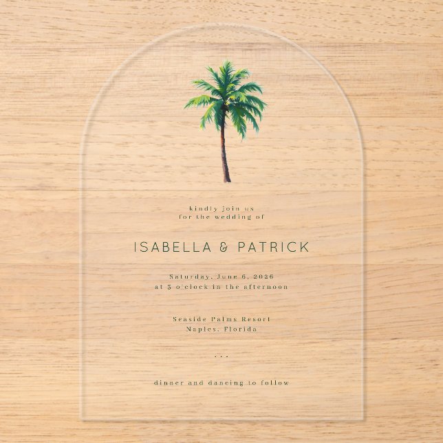 Invitations En Acrylique Calm Green Palm Tree (Recto)