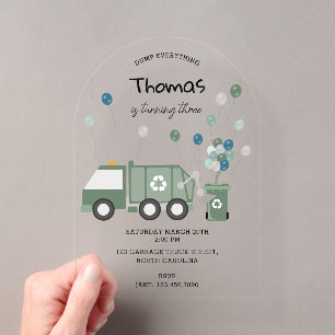 Invitations En Acrylique Camion de recyclage vert mignon pour garçons Véhic