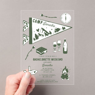 Invitations En Acrylique Camp de fête de Bachelorette Camping Bach Week-end