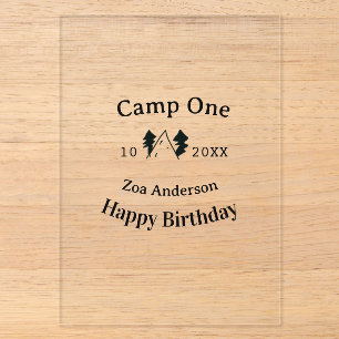 Invitations En Acrylique Camp un joyeux anniversaire nom date campingaventu