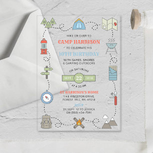 Invitations En Acrylique Camping à tout âge fête d'anniversaire