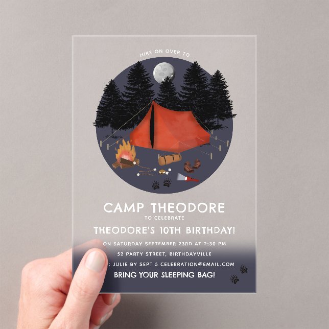Invitations En Acrylique Camping Outdoor Adventure Camping Fête d'anniversa (In situ (ordinateur de poche))