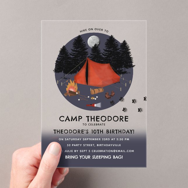 Invitations En Acrylique Camping Outdoor Adventure Camping Fête d'anniversa (In situ (ordinateur de poche))