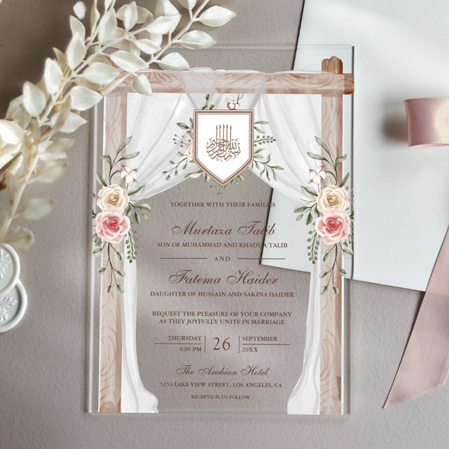 Invitations En Acrylique Canopée florale en bois rustique pour mariage isla (Créateur téléchargé)