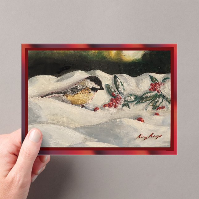 Invitations En Acrylique Carol the Chick-a-Dee with Mistletoe (In situ (ordinateur de poche))