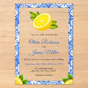Invitations En Acrylique Carreau bleu italien méditerranéen - Mariage au ci