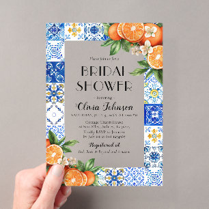 Invitations En Acrylique Carrelage Bleu Moderne Oranges Enterrement de Vie