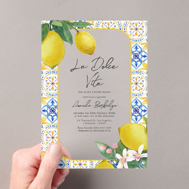 Invitations En Acrylique Carrelage italien et Fête des mariées citron - La  (In situ (ordinateur de poche))