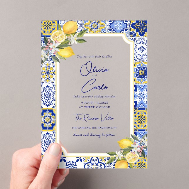 Invitations En Acrylique Carrelage méditerranéen italien et Mariage citron (In situ (ordinateur de poche))