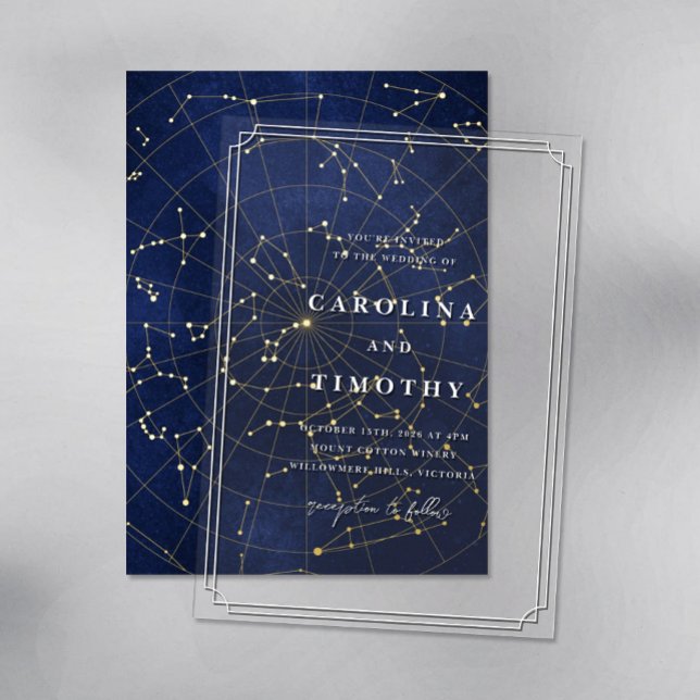 Invitations En Acrylique Carte de devant d'invitation en feuille céleste de (Acrylic invitation with front side of constellation card)