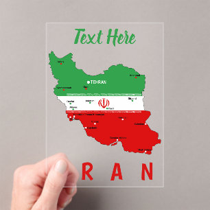 Invitations En Acrylique Carte de l'Iran avec drapeau et emblème