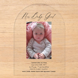 Invitations En Acrylique Carte de naissance fille en acrylique avec arche p