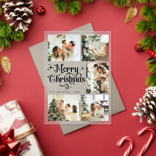 Invitations En Acrylique Carte de Noël Élégante avec Collage de Photos de F