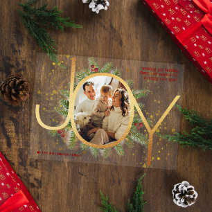 Invitations En Acrylique Carte de Noël Joy Pine Boughs Wreath Photo