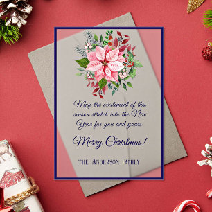 Invitations En Acrylique Carte de Noël Navy Pink Green Poinsettia givré